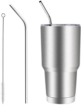 SAVORLIVING 900 ml (30 oz.) Tumbler isolato in acciaio inox, bicchiere da viaggio a doppio isolamento sottovuoto, bicchiere riutilizzabile con 2 cannucce, perfetto per bevande calde/fredde