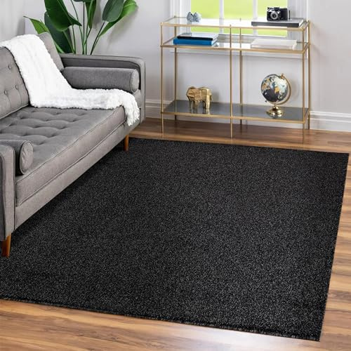 Teppium Moderner Kurzflor Teppich Wohnzimmer 250x350 (240 x 340 cm) Anthrazit - Waschbarer Teppich Dichtere, Flauschig, Extra Weich und Einfarbig - für Schlafzimmer, Esszimmer oder Küche