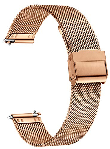 XIRUVE Bracelet Maille de Montre Acier Inoxydable Libération Rapide Homme Femme 12-24mm (16mm, Or Rose)