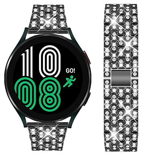 DEALELE Compatible con Samsung Galaxy Watch 6/6 Classic / 5/5 Pro / 4/4 Classic / 3 41mm / Active 2, Cinturino di Ricambio 20mm Strass Diamante Metallo per Huawei GT2 42mm / GT3 42mm, Nero