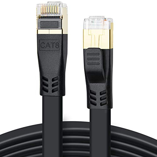 DDMALL Cat 8 Netzwerkkabel 3m, Hochgeschwindigkeit 40Gbps 2000MHz SSTP CAT8 Flaches Patchkabel, Gigabit Internet LAN Kabel mit Vergoldetem RJ45 Stecker für Gaming, Modem, Router, PC (3m/Schwarz)