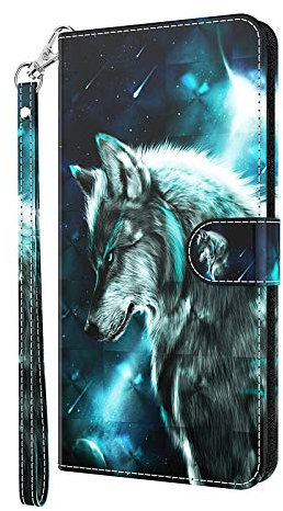 Draamvol for Samsung A12 Case Flip Phone Cover for Samsung Galaxy A12 Phone Case, Shockproof 3D PU Leather Wallet Card Slots Magnet Viewing Stand Function, Grey Wolf