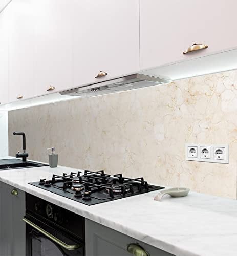 MyMaxxi Küchenrückwand Folie selbstklebend matt Versteift - einfache Montage ohne Bohren - Motiv Marmor beige 60cm hoch - Spritzschutz Küche Klebefolie - Steine Mauer Verlauf 400 x 60cm