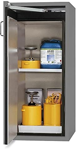 Gefahrstoffschrank aus Stahl, 596 mm x 1298 mm x 616 mm, grau, feuerbeständig, 90 min Brandschutz, hochwertige Materialien
