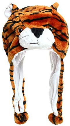 Glamexx24 Plüsch Hut Tiermütze Mütze mit Ohren Tiger Kostüm Karneval Cap Cosplay Urlaub Weihnachten Halloween Party Wintermütze für Kinder Erwachsene