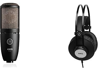 AKG Pacchetto P220 Microfono di Registrazione a Vero Condensatore a Diaframma Largo ad Alte Prestazioni + K72 Cuffie di Monitoraggio Chiuse Leggere ad Alte Prestazioni