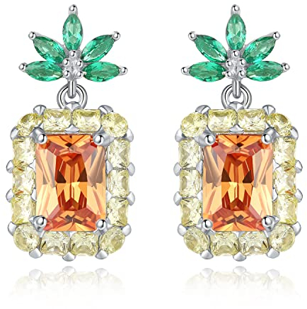 JewelryPalace Ananas Ovalschliff 5.9ct Gelb Zirkonia Ohrstecker Silber 925 Damen, Schmuck Set, Statement Ohrringe Silber Edelstein Mädchen, Ohrstecker Groß Orange Stein Geschenke für Frauen