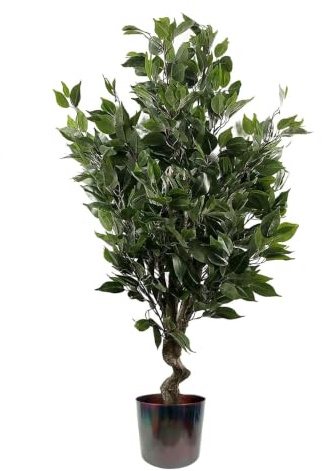 Leaf Tropical Artificial Plant in Metal Planter, Mixed Materials, Green Ficus Twist Multicolour, 110cm