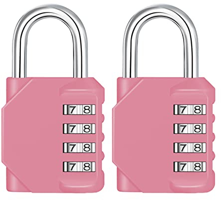 ZHEGE Vorhängeschloss 4 Stellig, Vorhänge Zahlenschloss Spind für Fitnessstudio, Vorhängeschloss Zahlen, Schloss Zahlencode Wetterfest für Tür, Gartenzäunen (2 Stück, Rosa)