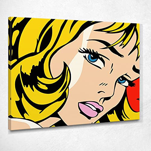 CheQuadro! Tableau abstrait Girl with blue eyes pop art moderne impression sur toile asn33, 125 x 100 cm