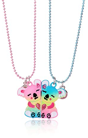 Hifot 2 Stück Halskette Damen Silber Freundschaftskette, Bff Ketten für 2 Mädchen, Bunte Koala Kette Anhänger, Modeschmuck Halskette für Freundin Geschenk Personalisierter Schmuck