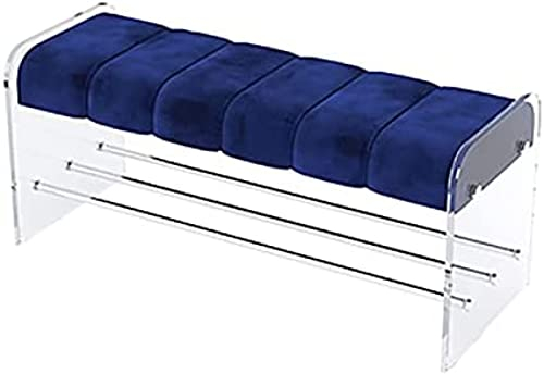 Premium-Eingangsbank, Schuhregalbank, Acryl-Schuhaufbewahrungsbank, Moderne Bettbank, Bequeme Polsterbank, Blauer Samt, 120 x 40 x 45 cm