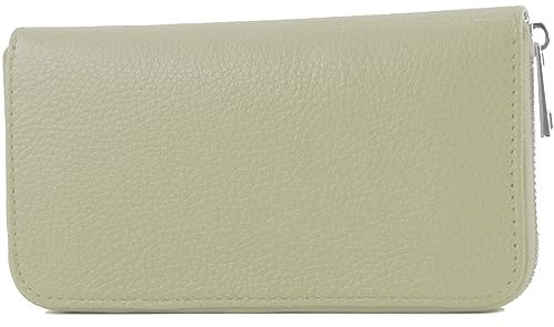 modamoda de Silber-P02 Portefeuille long en cuir pour femme, fabriqué à la main en Italie, blanc crème, s
