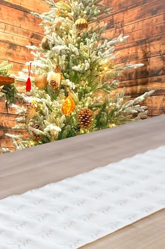 KAMACA XL Tischläufer 28x200 cm hochwertige Samt - Optik mit Hotstampdruck Tisch Dekoration Dekostoff Herbst Winter Weihnachten (Trees All Over Creme 28x200cm)