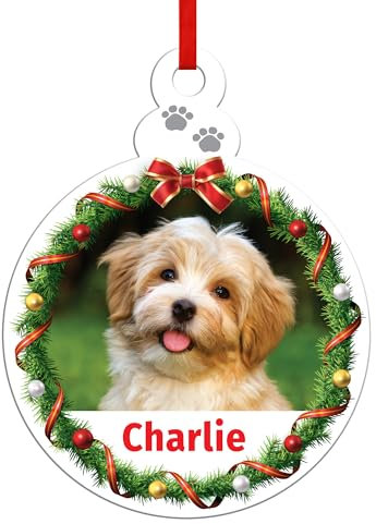 Personalised Pet Christmas Bauble Xmas Tree Decoration Custom Photo & Name Acrylic Ornament Gifts – Made In UK (Dog)