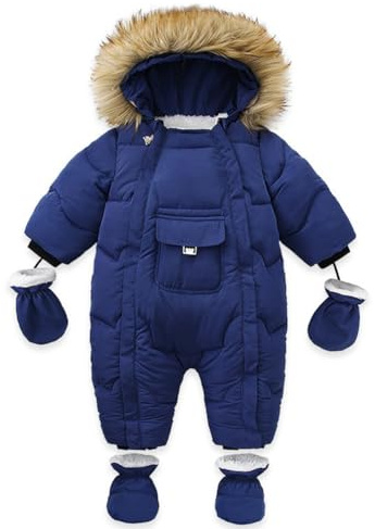 Combinaison de Neige pour Bébé Garçon avec Gants et Chaussures Combinaison de Ski avec Capuche Matelassée Chaude en Coton