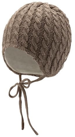 Sterntaler Strickmütze mit Zopfmuster - Unisex Babymütze, gefüttert mit wärmendem Baumwollfleece - Wintermütze mit Ohrenklappen und Bindeband - beige, 47