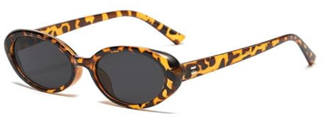 YOJUED Retro ovale Sonnenbrille, Herren Damen modische Retro-Brille, Brille mit ovalem Rahmen, UV-Schutz 400 (Leopard/Grau)