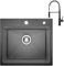 CECIPA 50×45cm Fregadero Cocina Negro Gris Inox con Grifo Cocina Extraible Negro Muelle Espiral