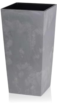 HowHomely Macetero gris 47 x 25 x 25 cm Macetero grande exterior – Macetero con macetero – Maceta rectangular con aspecto de hormigón para salón o jardín