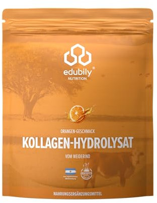 edubily nutrition® Kollagen Pulver (750 g) • Zertifizierte Weidehaltung • Premium Collagen Hydrolysat mit Co-Faktoren zur Gelenkgesundheit & kräftiges Bindegewebe • Klettverschlussbeutel (Orange)