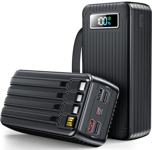 60000mAh Batterie Externe, PD 45W 3.0A USB C Power Bank Charge Rapide avec 4 Câbles, 6 Port (4 USB-A & 2 Type-C), LED Affichage Numérique, Portable Chargeur Externe pour Téléphones