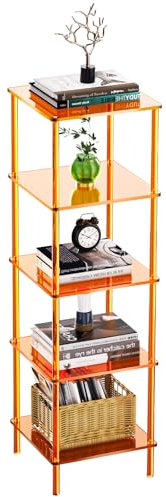 solaround Acryl Regal Eckregal, Standregal Bücherregal, Pflanzenständer, Stehend Schmall, Transparent (5 Ablagen Orange)