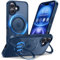Anqrp 360° ALL-in-ONE Stand Case for iPhone 16 Case with Rotatable Magnetic KickStand Ring Holder, Compatible with MagSafe, Shockproof Translucent Matte Phone Cover for iPhone 16, Blue