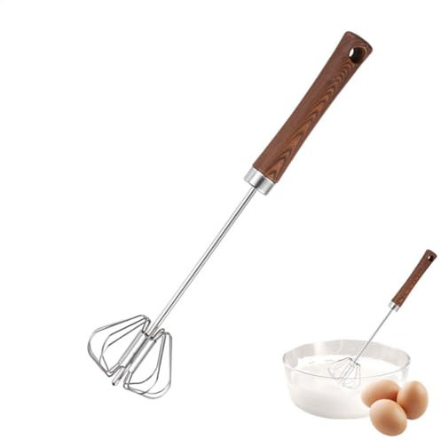 Semi Automatic Whisk | Hand Push Eggbeater | Rotating Egg Whisk | Wooden Handle Whisk | Hand Push Blender | Semi-Automatic Eggbeater Whisk for Whisking, Frothing, And Mixing