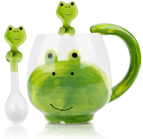 Frog Cup Cute Mug with Spoon, 400 ml Cute Mug Ceramic Frog Coffee Cup Tea Cup for Tea Coffee Milk, Funny Mugs Gift Cup for Boys Girls