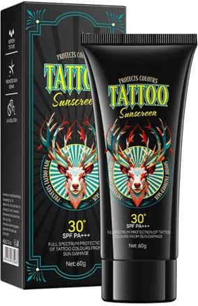 Sunscreen Tattoo-Farbschutz Sonnencreme, 60 G Tattoo Pflege Creme Farbwiedergabe Tattoo Creme,Tattoo Farbe Verblassen Verhindern & Tattoo Aftercare Feuchtigkeitscreme Für Alte Und Frisches Tattoo