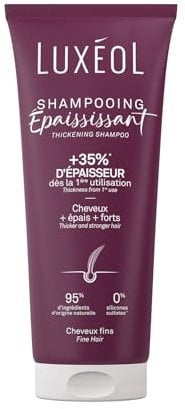 LUXÉOL - Shampoing Épaississant - +35% D'Épaisseur Dès la 1ère Utilisation* - Efficacité Prouvée - à l'Algue Rouge, Protéine de Riz & Acide Hyaluronique - Sans Silicones - Fabriqué en France - 200 ml