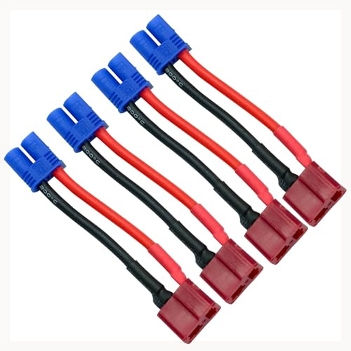 4 Stücke Deans T-Plug Buchse auf EC2 Männlich Stecker Adapter | mit 16awg 5cm Draht für RC Lipo Batterie (T-Stecker Buchse auf EC2 Männlich)
