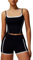 IDOPIP Sport-Set Damen Zweiteiler für Fitness: Gym Set mit gepolstertem BH und kurz Leggings mit Taschen - Sommer Sportkleidung für Yoga, Pilates und Workout schwarz S