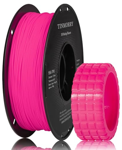 TINMORRY TPU Filament 1.75 mm, TPU 95A Flexibles 3D Drucker Filament mit glänzender Oberfläche, Geeignet für die meisten FDM-3D-Drucker, 1kg Spule (2.2 lbs), Fluoreszierend Rosa Rot