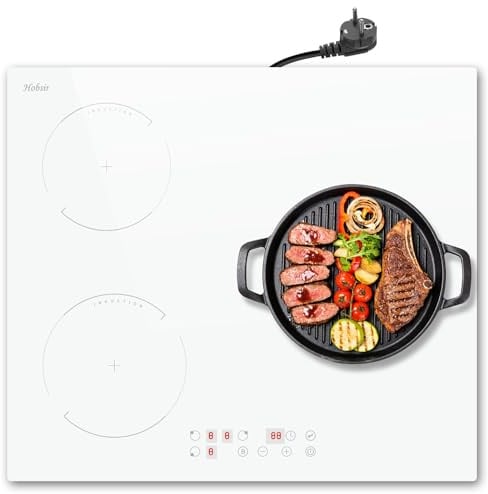 Hobsir Placa induccion 3 Fuegos con Enchufe 60cm, Placa de Inducción Blanca