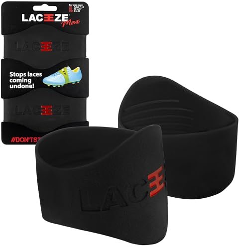 LACEEZE Max Bands – Come visto su Dragons' Den – Tecnologia a costine – Lacci sicuri, impediscono lo srotolamento, si adattano a scarpe dal 39 in su, colore nero, ideali per scarpe sportive, calcio