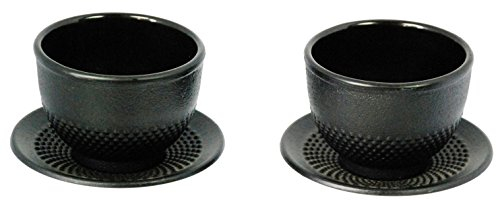 Buckingham Japanese Style Cast Iron hob Nail Tea Cup and Saucer Set 2 of Each, Black