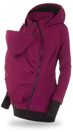 fun2bemum EVEREST 3in1 VORNE Softshell Jacke, Tragejacke, Umstandsjacke, Babytragejacke, Schwangerschaftsjacke Pflaume (XL)