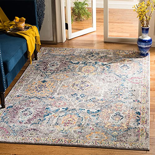 SAFAVIEH Traditionell Teppich für Wohnzimmer, Esszimmer, Schlafzimmer - Bristol Collection, Kurzer Flor, Grau und Blau, 122 X 183 cm