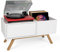 Glorious Turntable Lowboard - im 60er-Jahre-Retrodesign, Abhörstation, Offene Record Box, schockabsorbierende Gummifüße, weiß