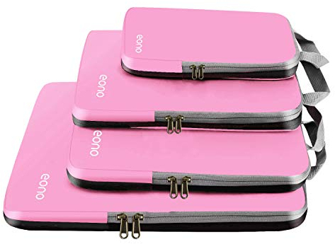 Eono Komprimierbaren Packwürfeln zur Organisation Ihres Reisegepäcks, Compression Packing Cube, Packtaschen Set & Gepäck Organizer für Rucksack & Koffer - Rosa, 4-teilig