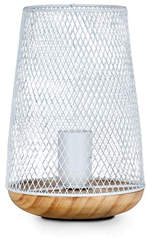 Tischlampe Metall Weiß H22cm Holz Lampe Standleuchte Leuchte Deko Tischdeko Retro Industrial Style Industrie Look