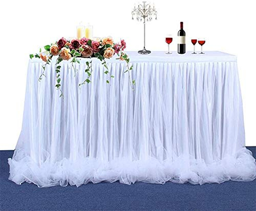 Miaouyo Tüll Tischrock Weiß Tischdecke Tutu Tisch Deko für festlich Hochzeit Baby Shower Kinder Geburtstag Verlobung Weihnachten Candy Bar Taufe Party Deko Tischdeko (Weiß, 183 x 78cm)