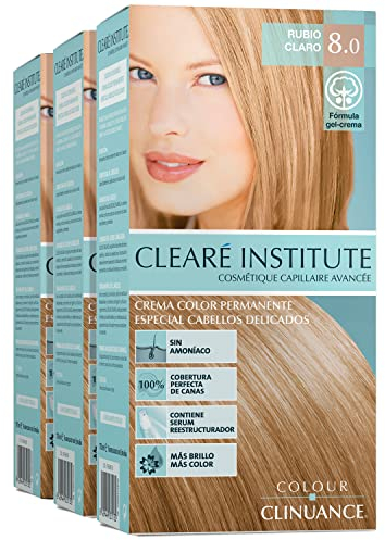 Clearé Institute | Colour Clinuance | Coloración Capilar Permanente Sin Amoniaco | Tinte de Pelo 100% Cobertura de Canas, Incluye Sérum Capilar | Método Curly |8.0 Rubio Claro | Pack de 3
