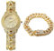 Halukakah Vergoldete Uhr Iced Out, Herren 18 Karat Echt Vergoldet Kubanische Kette Eingelegtes Band Quarz Armband 9.5,mit Kubanischer Kette 8 Armbandset,Volle Cz Labordiamants