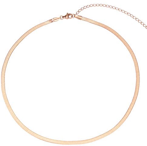LEGITTA Damen Fischgrätenmuster Kette Choker in Rosegold Zarte Schlangenkette Halskette aus Edelstahl Titan Schmuck Nickelfrei