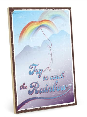 TypeStoff Holzschild mit Spruch – Rainbow – im Vintage-Look mit Zitat als Geschenk und Dekoration zum Thema Yolo, genießen und Lebenskunst - HS-00732