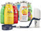 SmoothieDog Hundesmoothie 6er Mix + Doggyroller m. Halter, Karabiner, Lanyard Blau - je 1x: Huhn, Rind, Lamm, Ente, Immunio, Veggie - Flüssiges Hundeleckerli - zucker- & glutenfrei - Zubehör- je 250ml