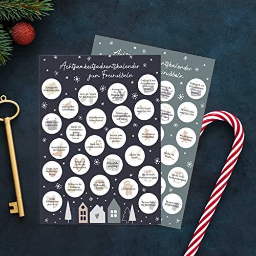 Papierdrachen Adventskalender mit Rubbelfeldern - Achtsamkeit - 2 DIN A4 Bögen mit je 24 Feldern mit Aufgaben - Set 2